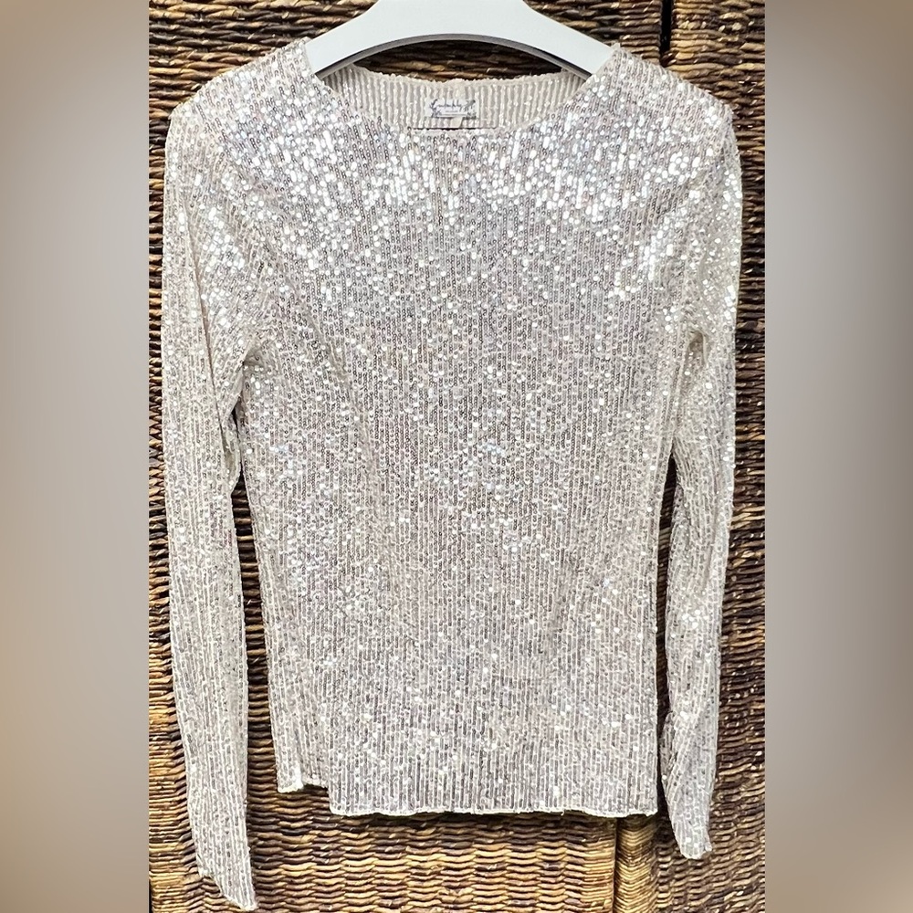 Free People - Gold Rush-‎ Silver/Gold Sequin Long Sleeve Top- Medium
